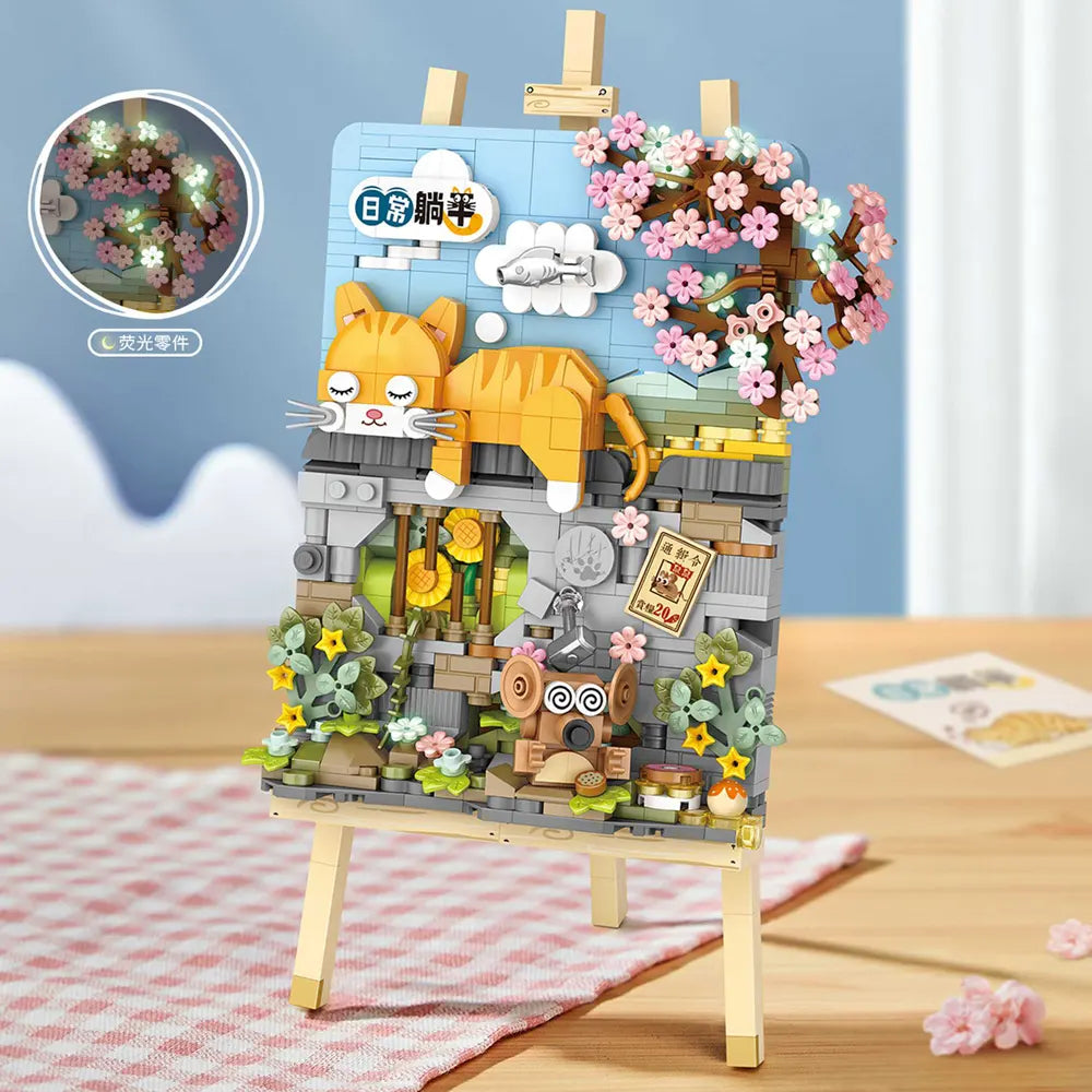 Cuadro Gato Durmiendo - Armables con Bloques - Micro Block - LOZ