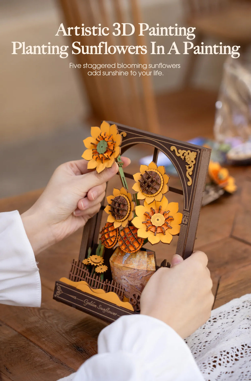 Golden Sunflower - Rompecabezas 3D - Maqueta de Madera ROWOOD