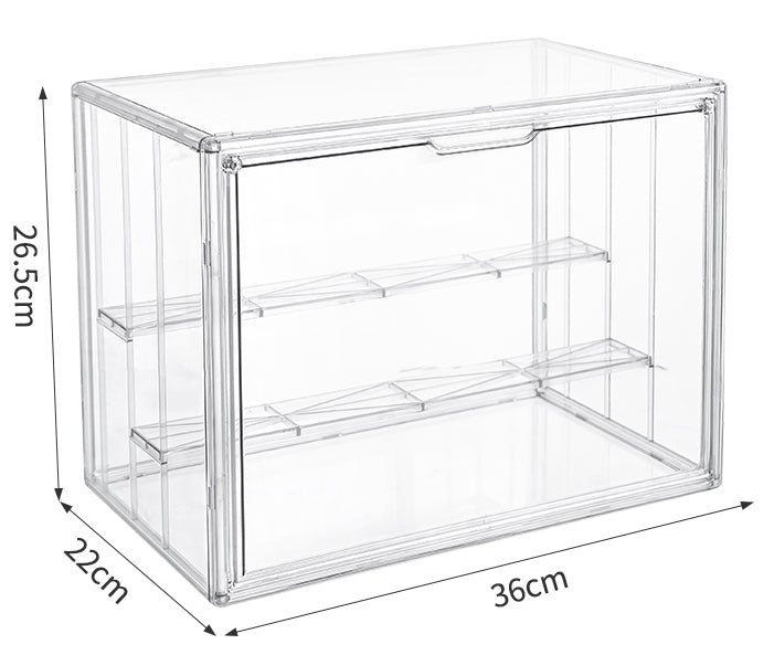 Cubierta Acrilica - Caja Exhibidora - Mediana - Multibandeja de Apertura Vertical - 36.3 x 24 x 27 cm