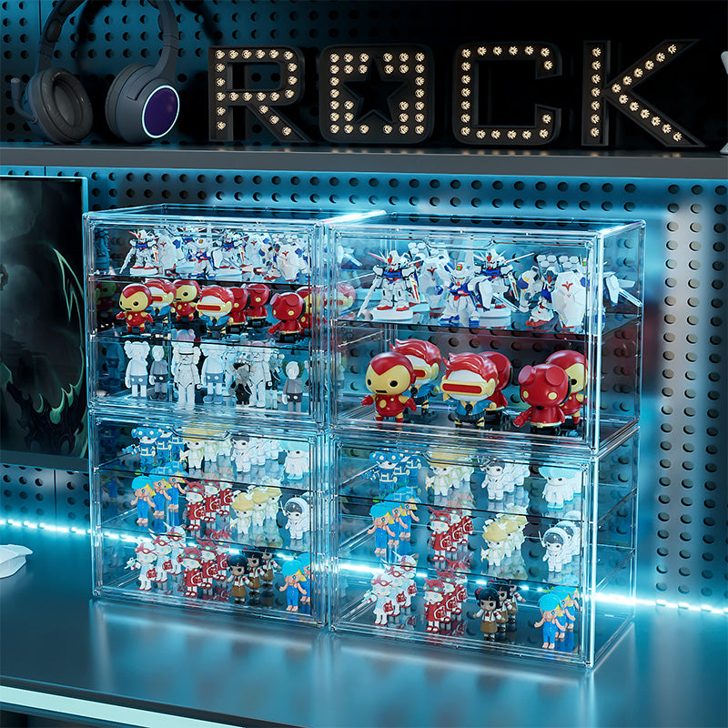 Cubierta Acrilica - Caja Exhibidora Horizontal  - Grande - Multibandeja de Apertura Vertical - 36 x 22 x 27 cm