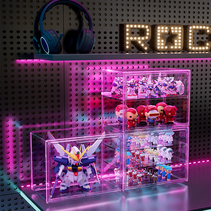 Cubierta Acrilica - Caja Exhibidora Horizontal  - Grande - Multibandeja de Apertura Vertical - 36 x 22 x 27 cm