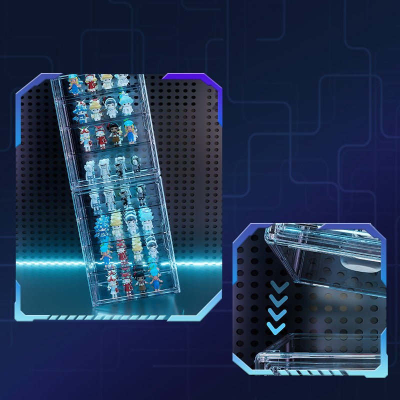 Cubierta Acrilica - Caja Exhibidora - Grande - Multibandeja de Apertura Horizontal - 27 x 22 x 36cm