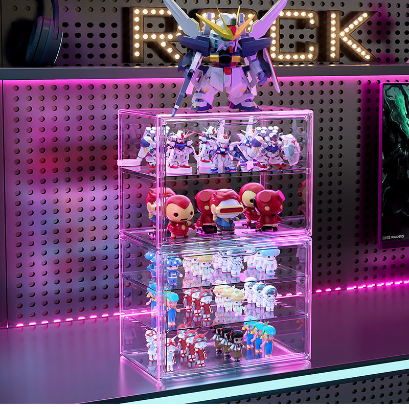 Cubierta Acrilica - Caja Exhibidora Horizontal  - Grande - Multibandeja de Apertura Vertical - 36 x 22 x 27 cm