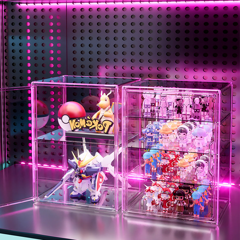 Cubierta Acrilica - Caja Exhibidora - Grande - Multibandeja de Apertura Horizontal - 27 x 22 x 36cm