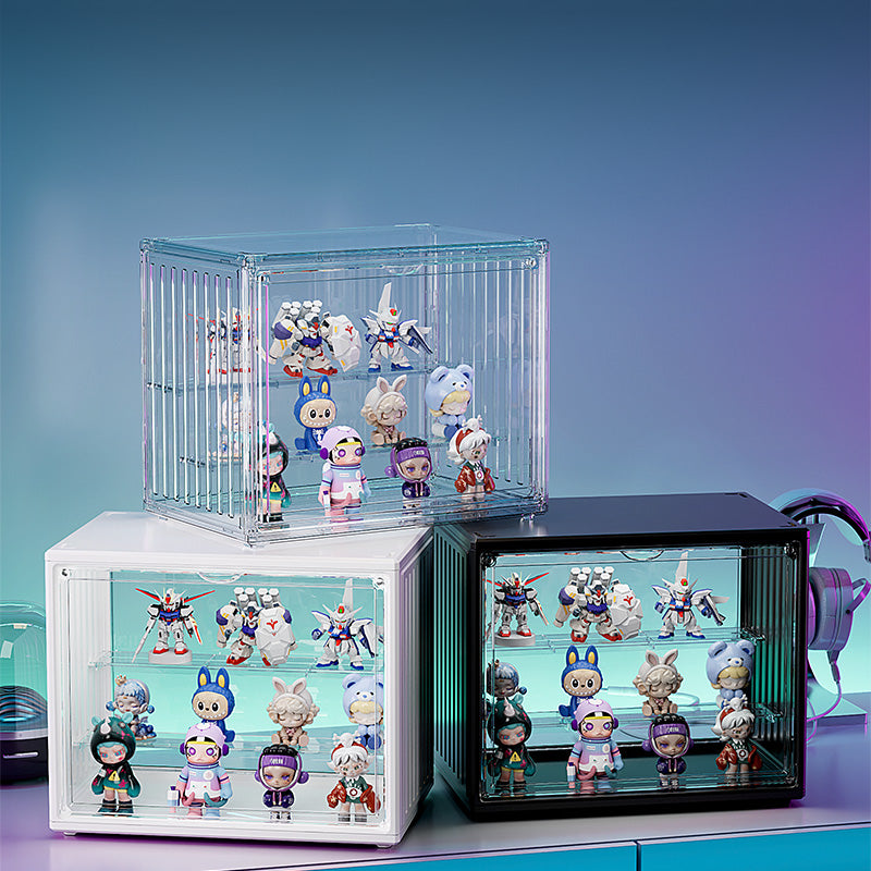 Cubierta Acrilica Mediana - 27 x 18 x 22 cm - Caja Exhibidora Horizontal - Multibandeja de Apertura Vertical