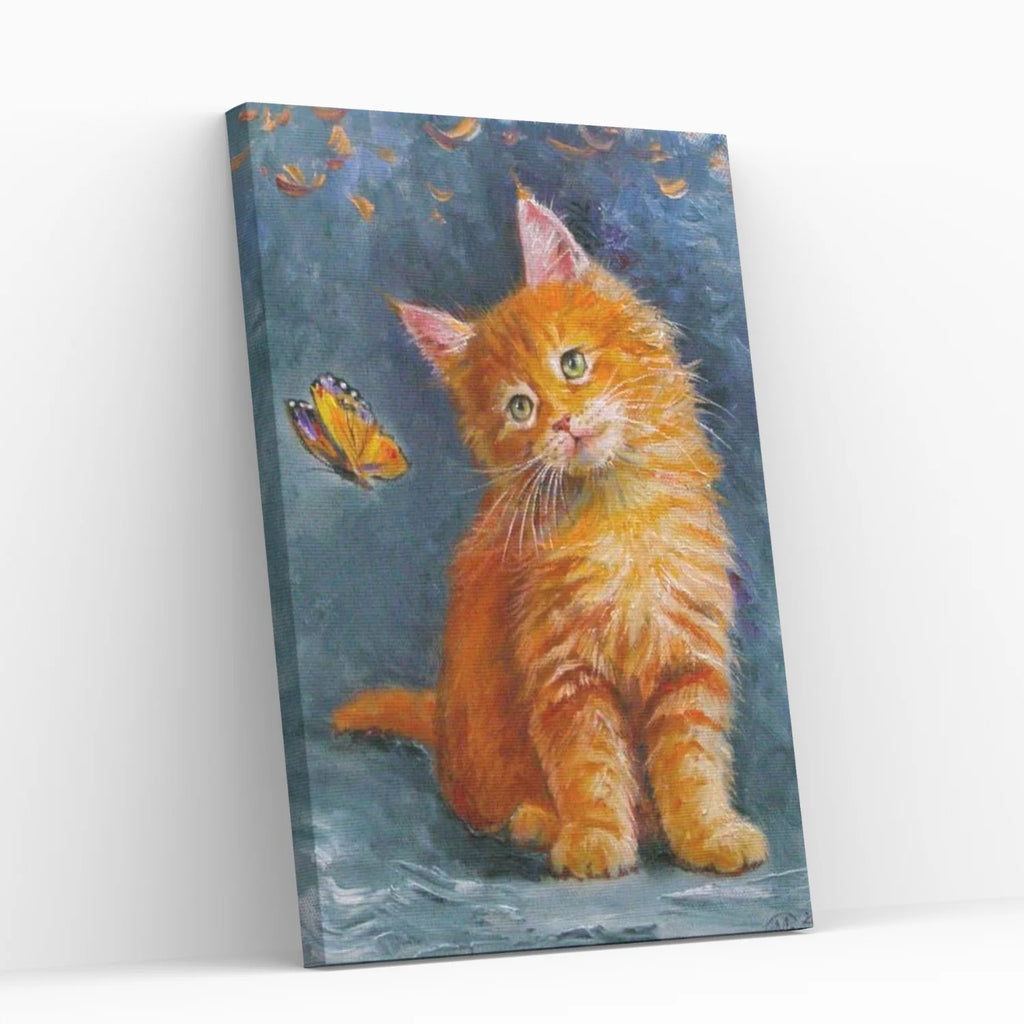 Gato con Mariposa 40x50 cm - Pinturas de Diamantes con Bastidor