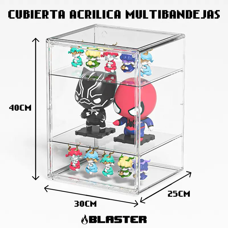 Cubierta Acrilica - Caja Exhibidora - Grande - Multibandeja de Apertura Vertical - 30 x 25 x 40cm