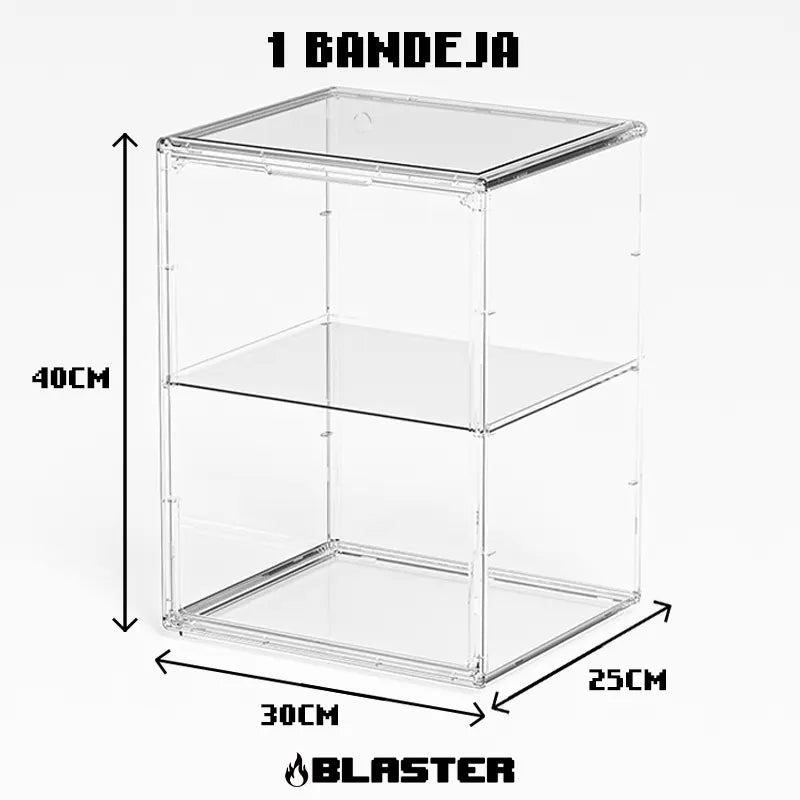 Cubierta Acrilica - Caja Exhibidora - Grande - Multibandeja de Apertura Vertical - 30 x 25 x 40cm