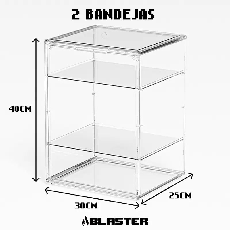 Cubierta Acrilica - Caja Exhibidora - Grande - Multibandeja de Apertura Vertical - 30 x 25 x 40cm