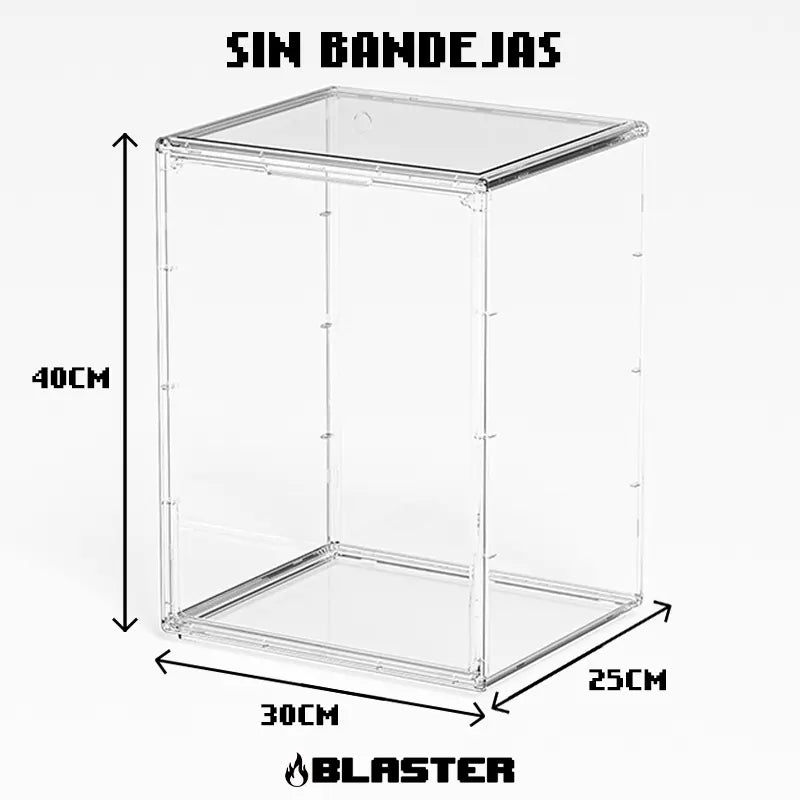 Cubierta Acrilica - Caja Exhibidora - Grande - Multibandeja de Apertura Vertical - 30 x 25 x 40cm
