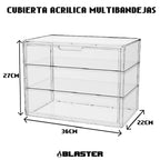 Cubierta Acrilica - Caja Exhibidora Horizontal  - Grande - Multibandeja de Apertura Vertical - 36 x 22 x 27 cm