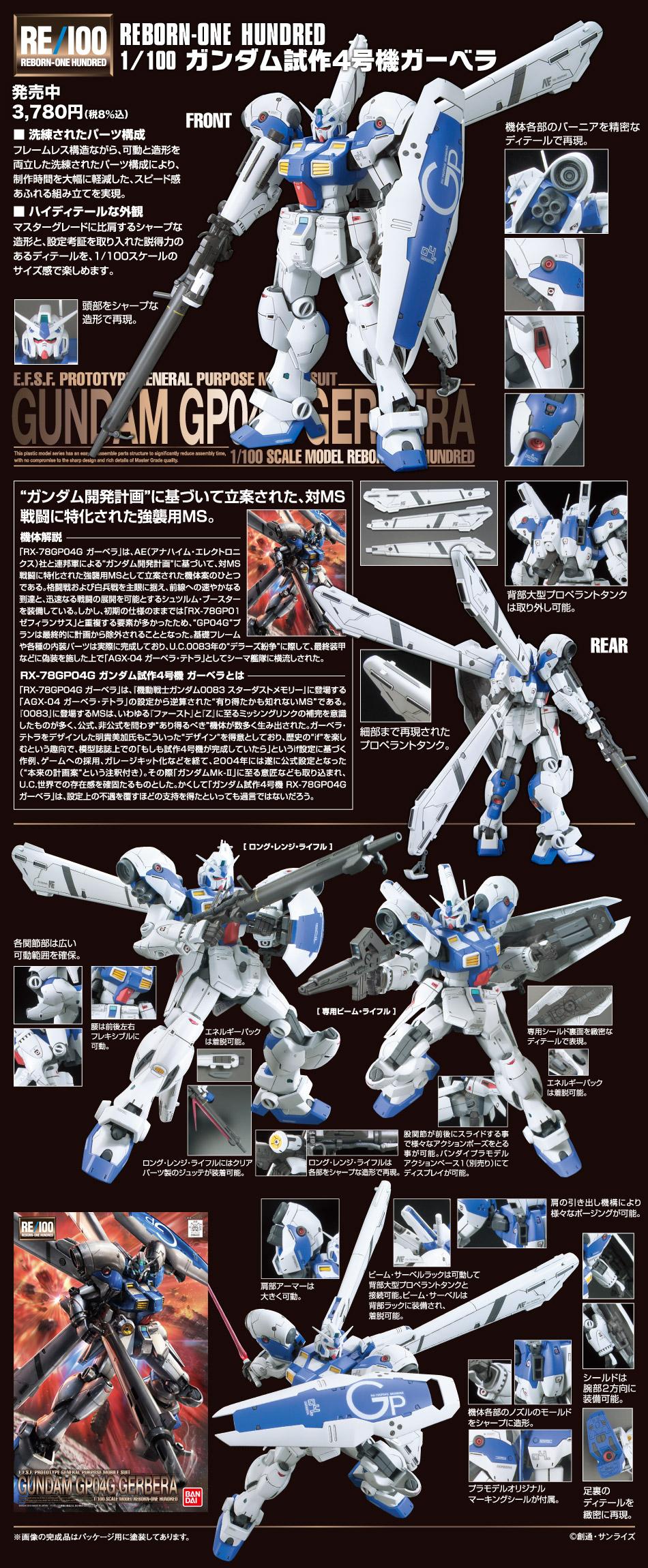 RE/100 1/100 GUNDAM GP04 GERBERA - Model Kit Articulado - Bandai