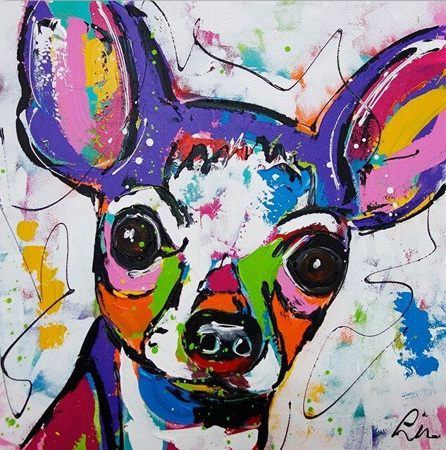 Chihuahua Pintura Con Bastidor (20x20Cm) - Pintura Por Número