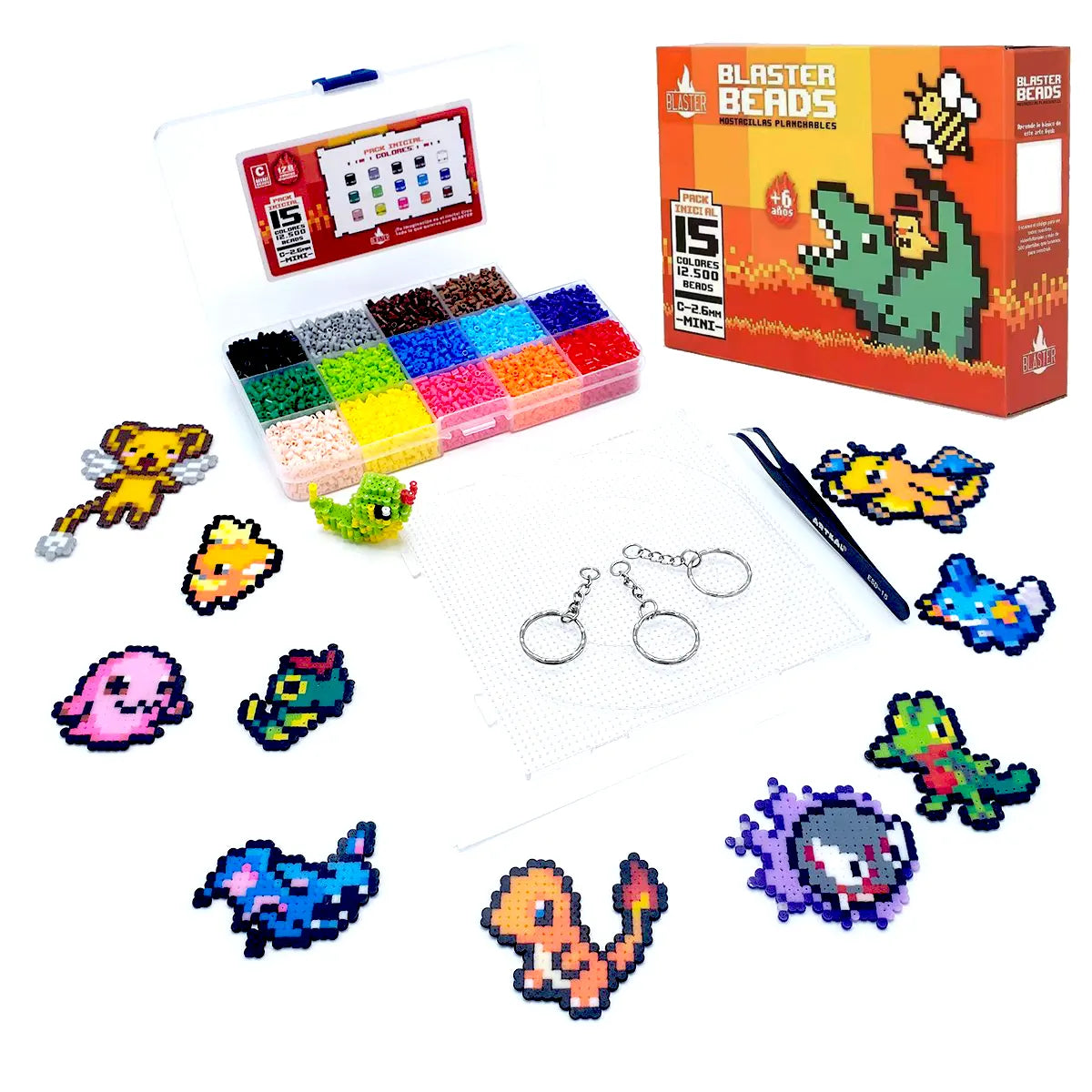 Kit Inicio Mi Cajita Hama Beads 8 Colores +4 Plantillas Guia