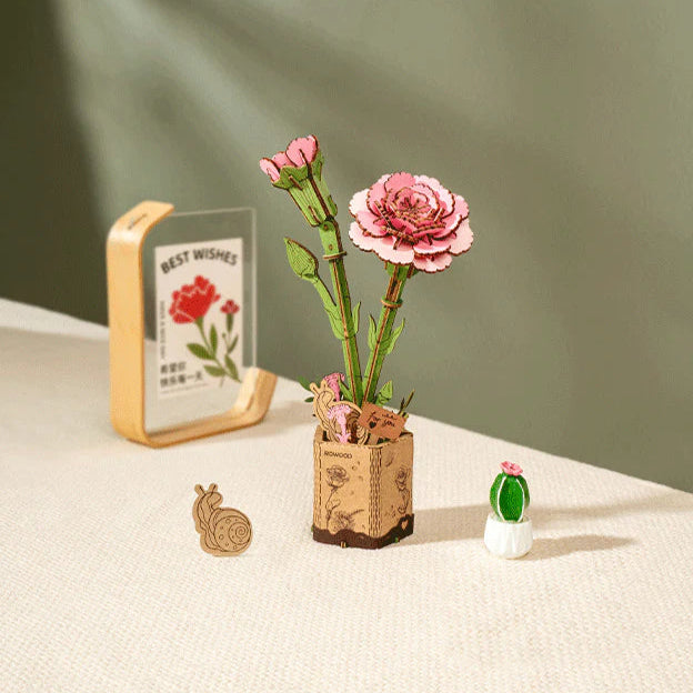 Clavel Rosa - Rompecabezas 3D - Maqueta de Madera Robotime