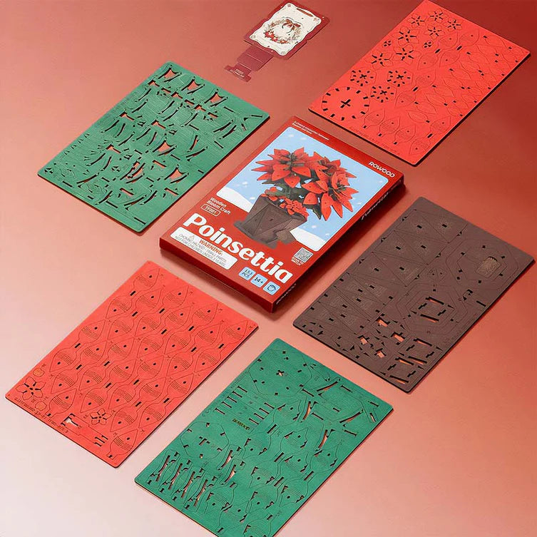 Flor Corona del Inca Poinsettia - Rompecabezas 3D - Maqueta de Madera Rowood