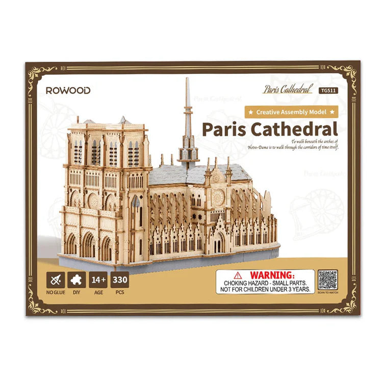 Notre Dame Paris Cathedral - Rompecabezas 3D - Maqueta de Madera ROWOOD