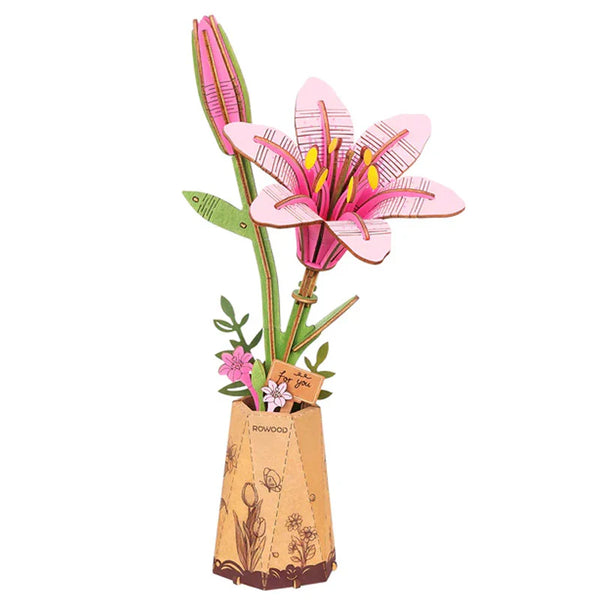 Flor de Lirio Rosada - Rompecabezas 3D - Maqueta de Madera Robotime