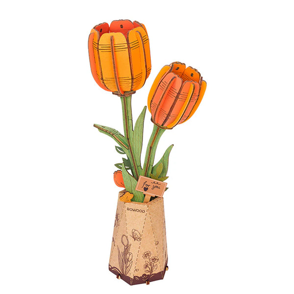 Flor de Tulipan Naranjo - Maqueta de Madera - Robotime