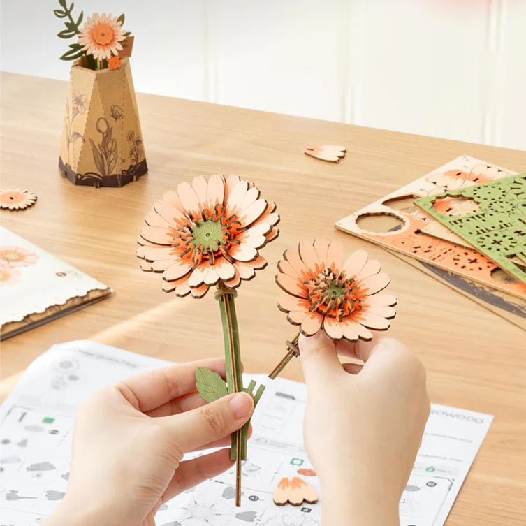 Gerbera Daisy Light Orange - Rompecabezas 3D - Maqueta de Madera Robotime
