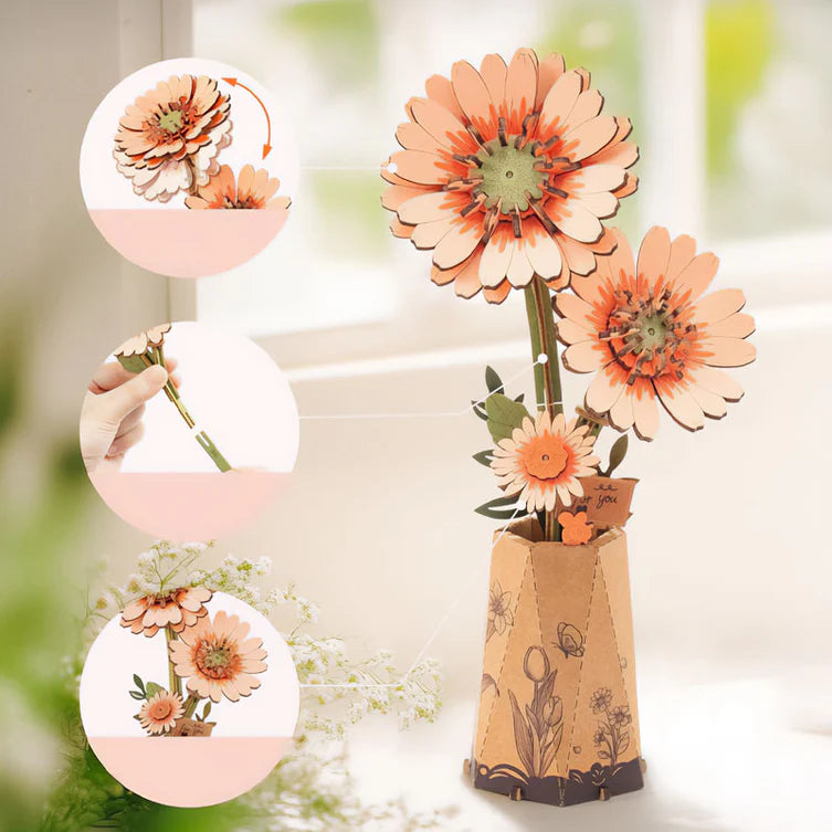 Gerbera Daisy Light Orange - Rompecabezas 3D - Maqueta de Madera Robotime