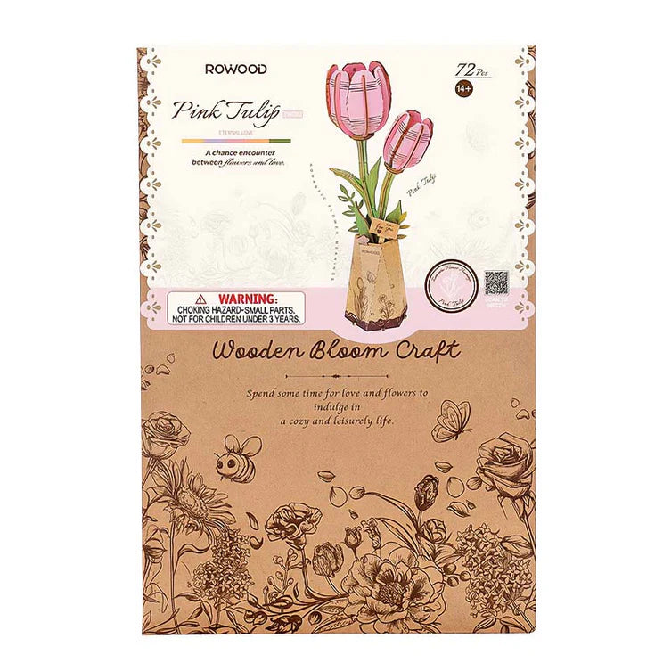 Flor de Tulipan Rosa - Maqueta de Madera - Robotime