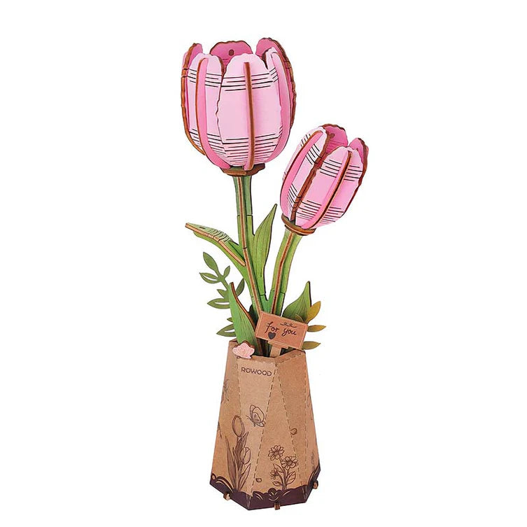Flor de Tulipan Rosa - Maqueta de Madera - Robotime
