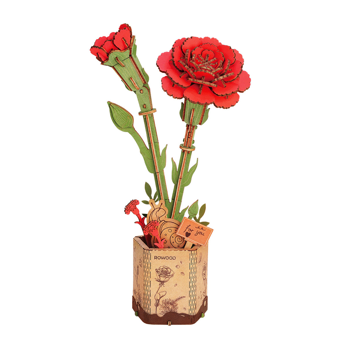 Clavel Rojo - Rompecabezas 3D - Maqueta de Madera Rowood