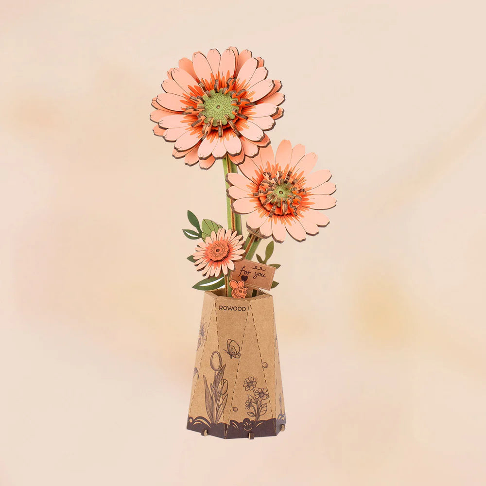 Gerbera Daisy Light Orange - Rompecabezas 3D - Maqueta de Madera Robotime