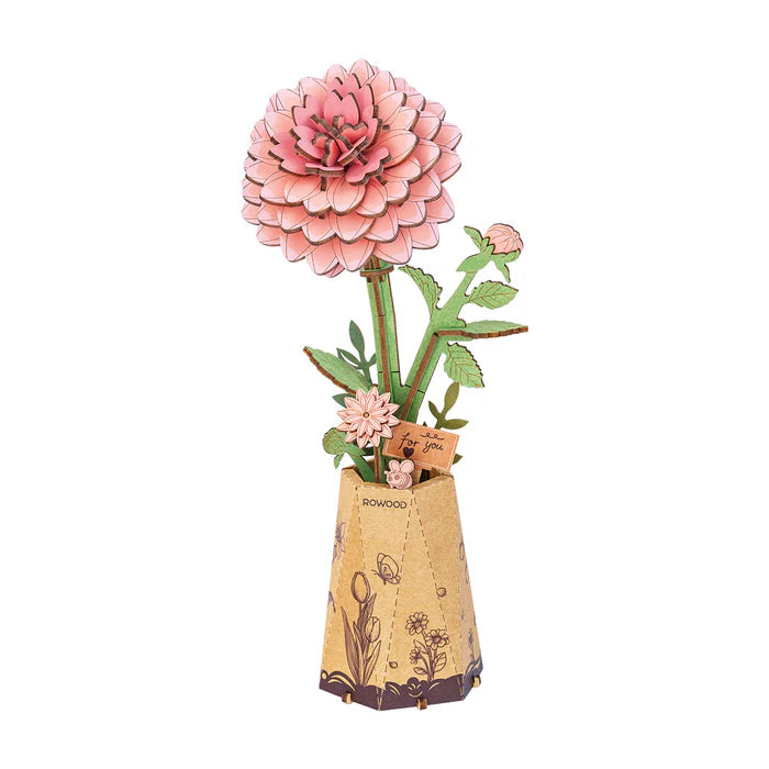 Pink Dahlia - Rompecabezas 3D - Maqueta de Madera Robotime