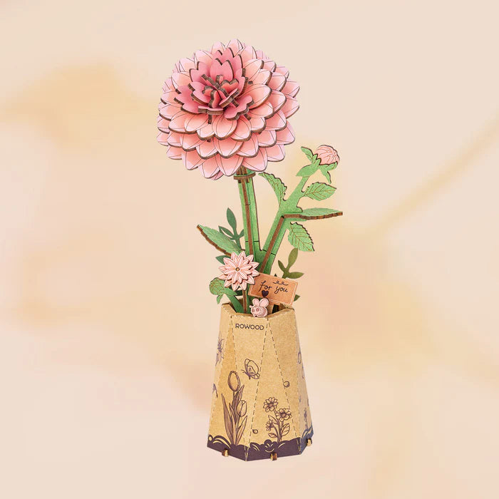 Pink Dahlia - Rompecabezas 3D - Maqueta de Madera Robotime