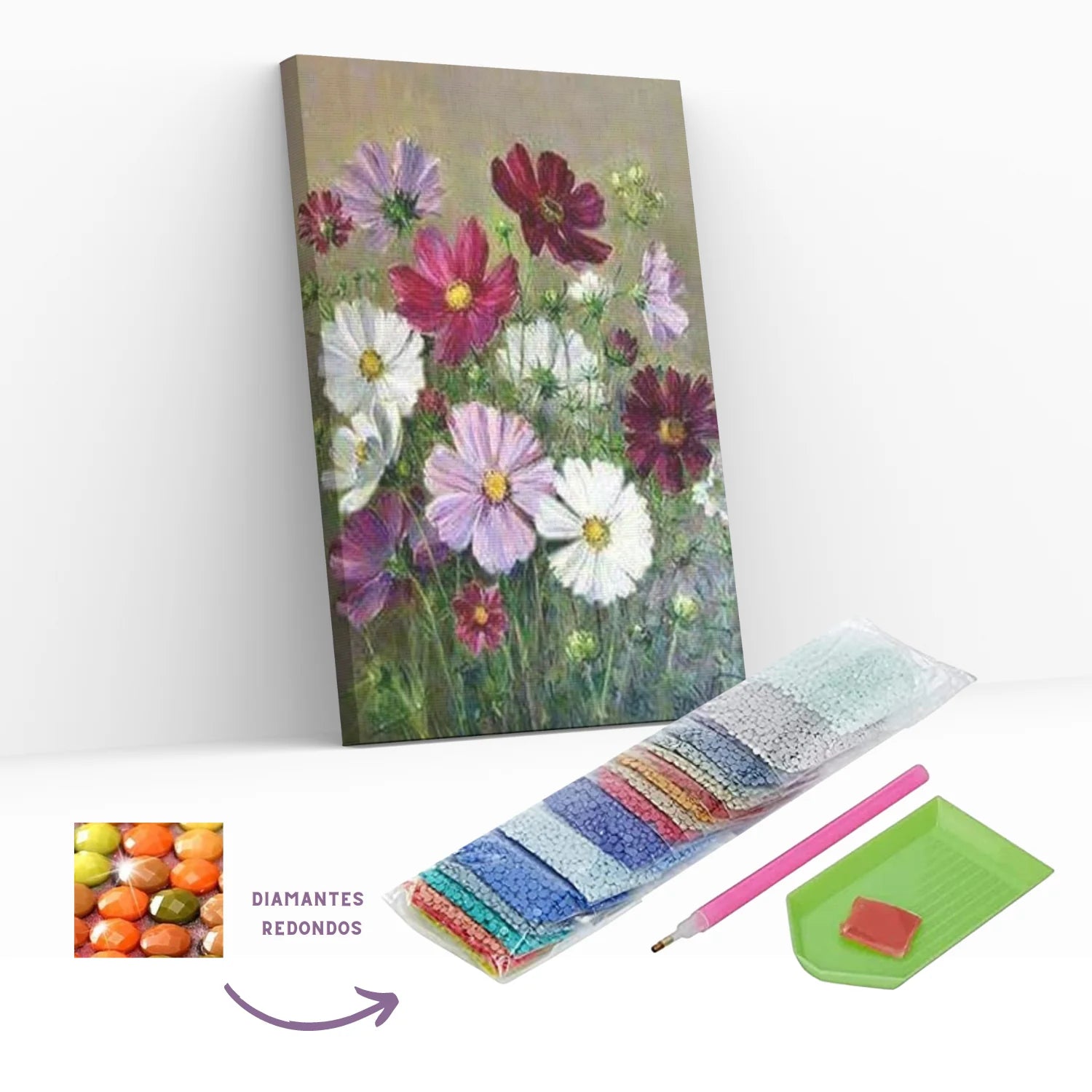 Flores 40x50 cm - Pinturas de Diamantes con Bastidor