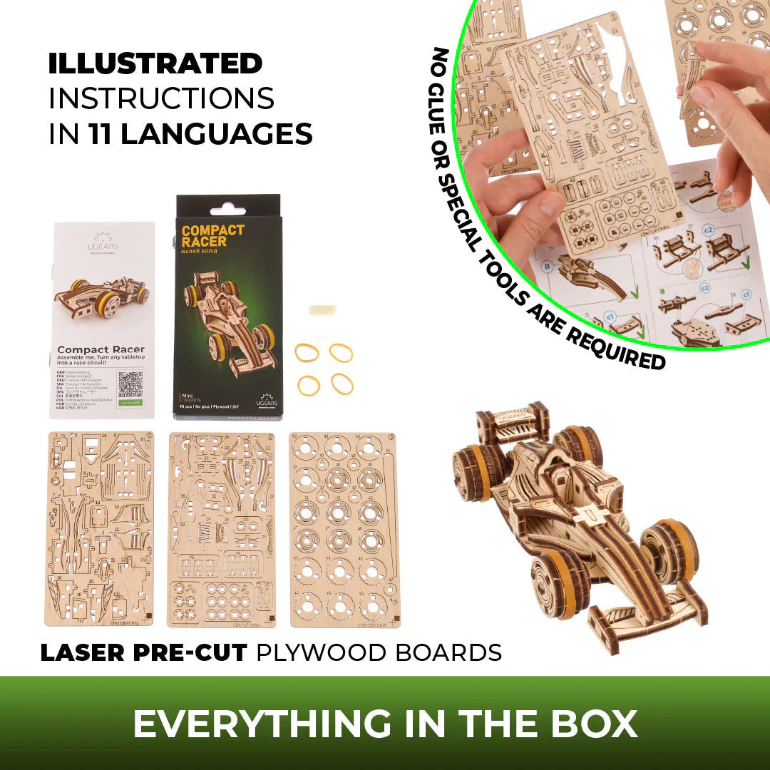 Compact Racer (Automóvil de Carreras) -  Puzle 3D de Madera - Ugears