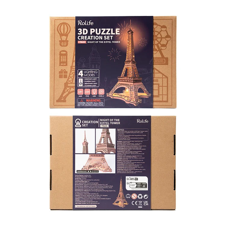Eiffel LED - Rompecabezas 3D - Maqueta de Madera Rolife