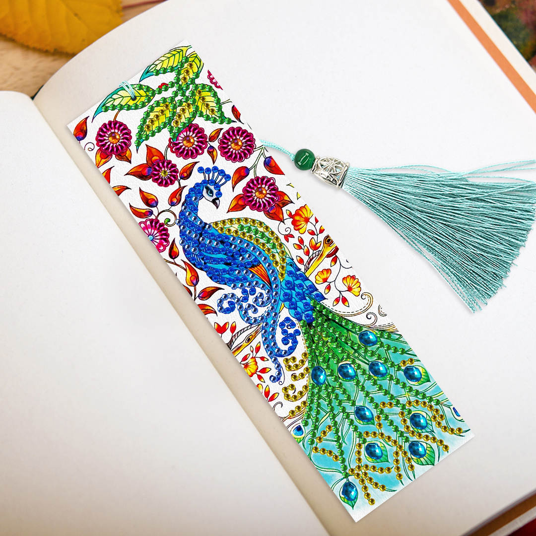 Pack 2 Marcadores de Libro - Mujer y Pavo Real - Pinturas de Diamantes