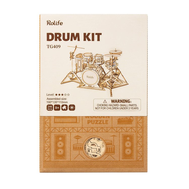 Drum Kit - Mini Batería - Maqueta de Madera Rolife