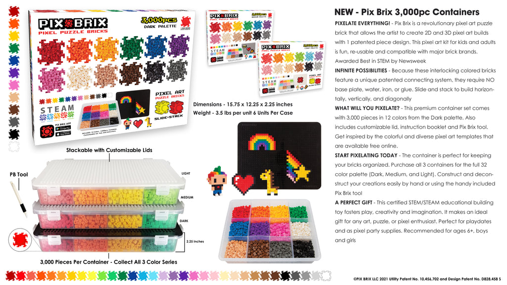 Contenedor 3.000 Piezas - 12 Colores - Pix Brix