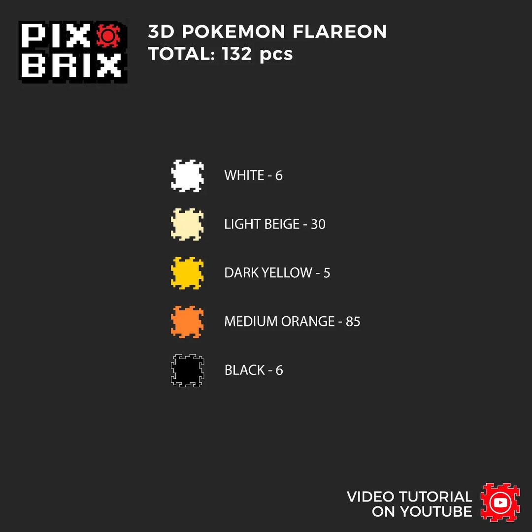 Jolteon Pokémon Pixel Art - Pix Brix Instructions 