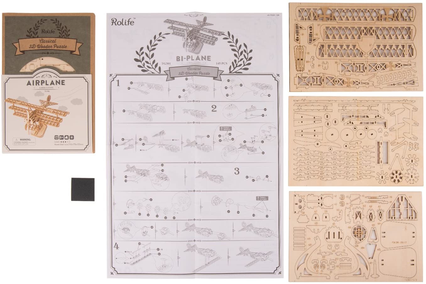 BI-PLANE - Rompecabezas 3D - Maqueta de Madera Rolife