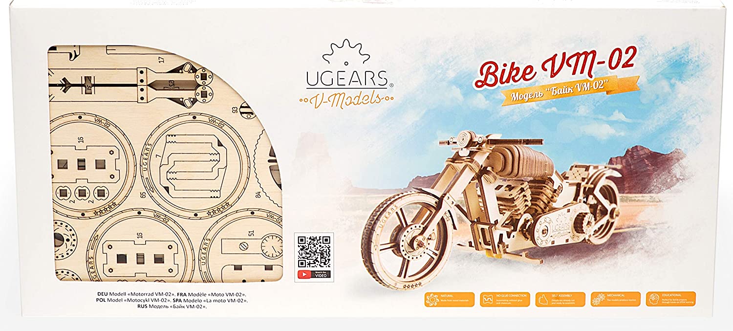 Motocicleta VM-02 - Maqueta Mecánica de Madera - Ugears