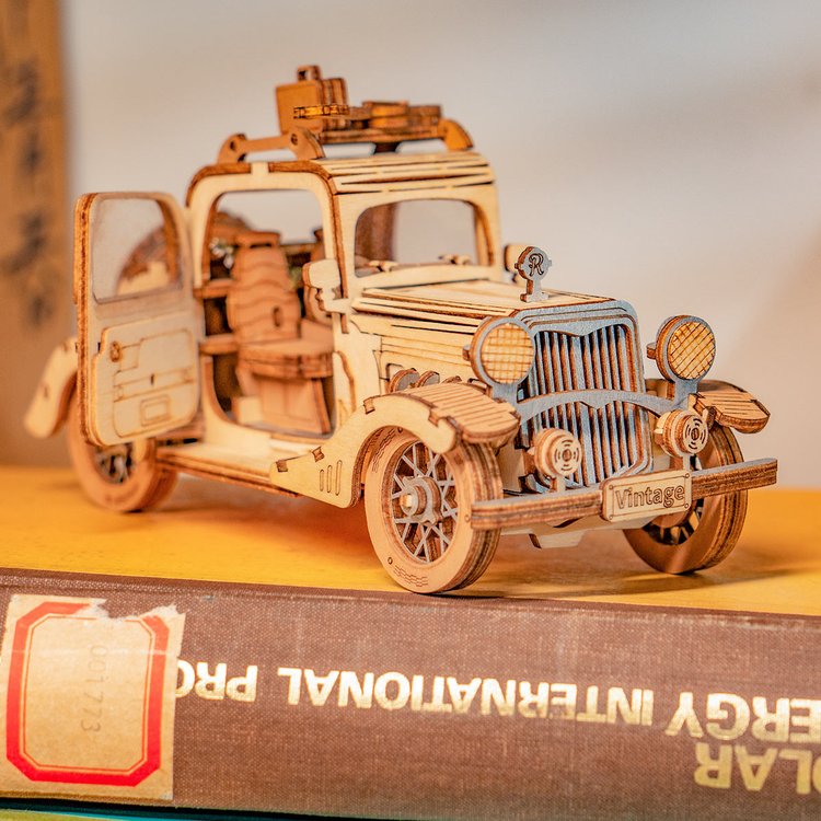 Vintage French Car - Guitarra - Rompecabezas 3D - Maqueta de Madera Rolife