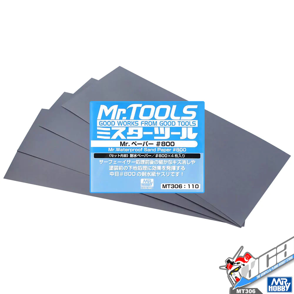 MT306 Mr.Waterproof Sand Paper #800 (4 Pcs) - Mr.Hobby - GSI