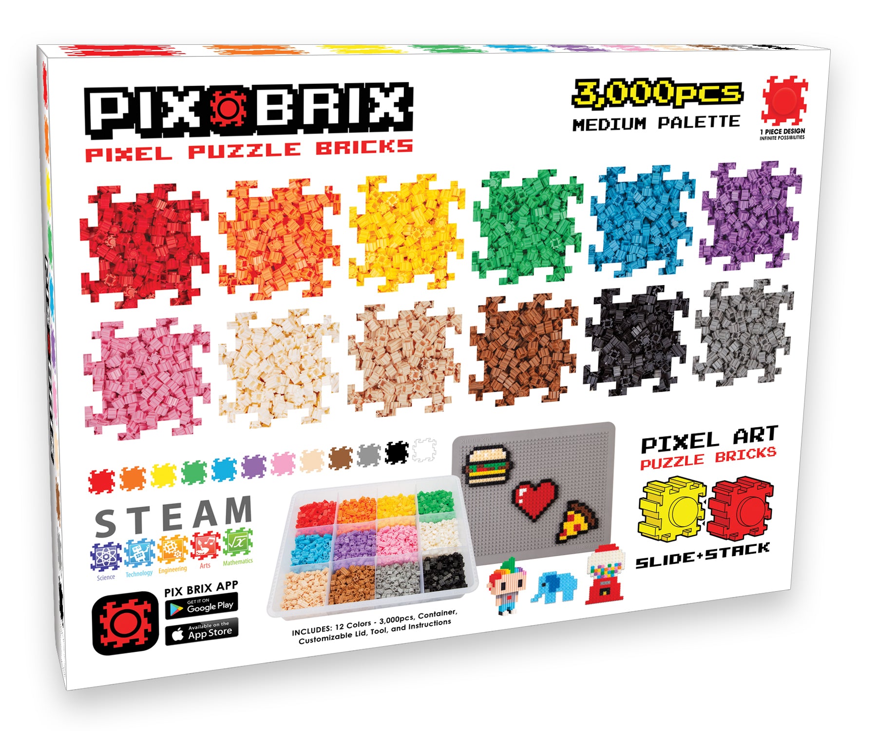 Contenedor 3.000 Piezas - 12 Colores - Pix Brix