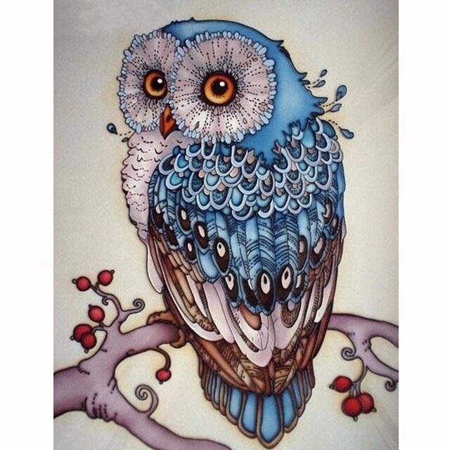 Búho (15 x 20 cm) - Diamante Redondo - Pinturas de Diamantes