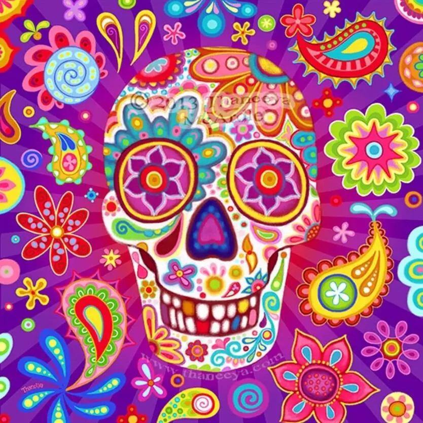 Calavera Mexicana (40 x 30 cm) - Diamante Redondo - Pinturas de Diamantes