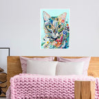 Gato con Flores (30 x 40 cm) - Diamante Cuadrado - Pinturas de Diamantes