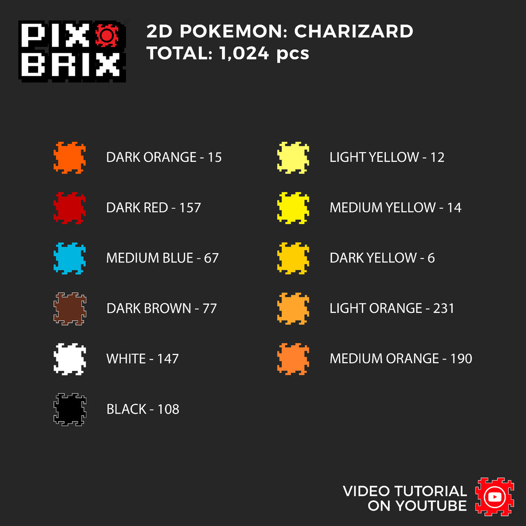 Charizard Puzzle 2D - 25.5 x 25.5cm - Pix Brix