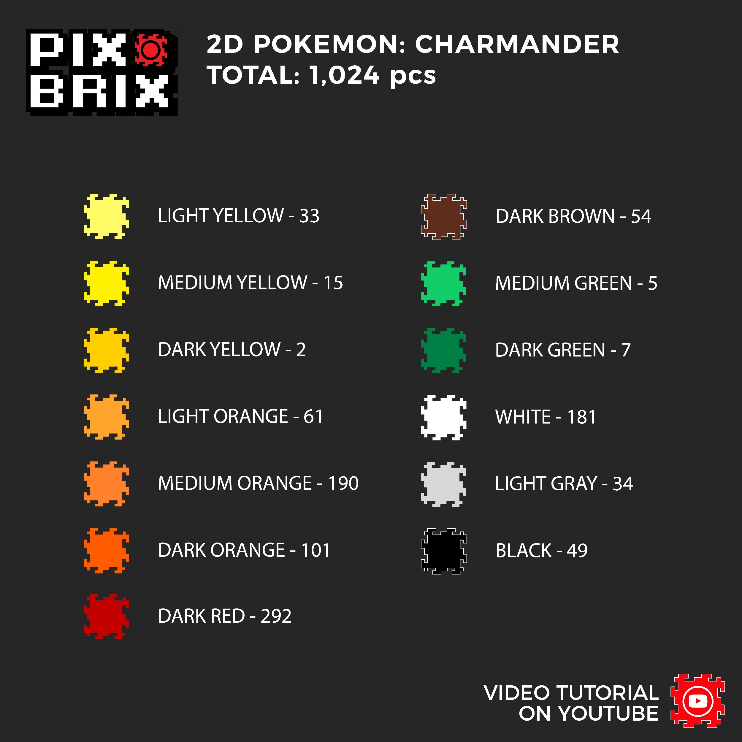 Charmander Puzzle 2D - 25.5 x 25.5cm - Pix Brix