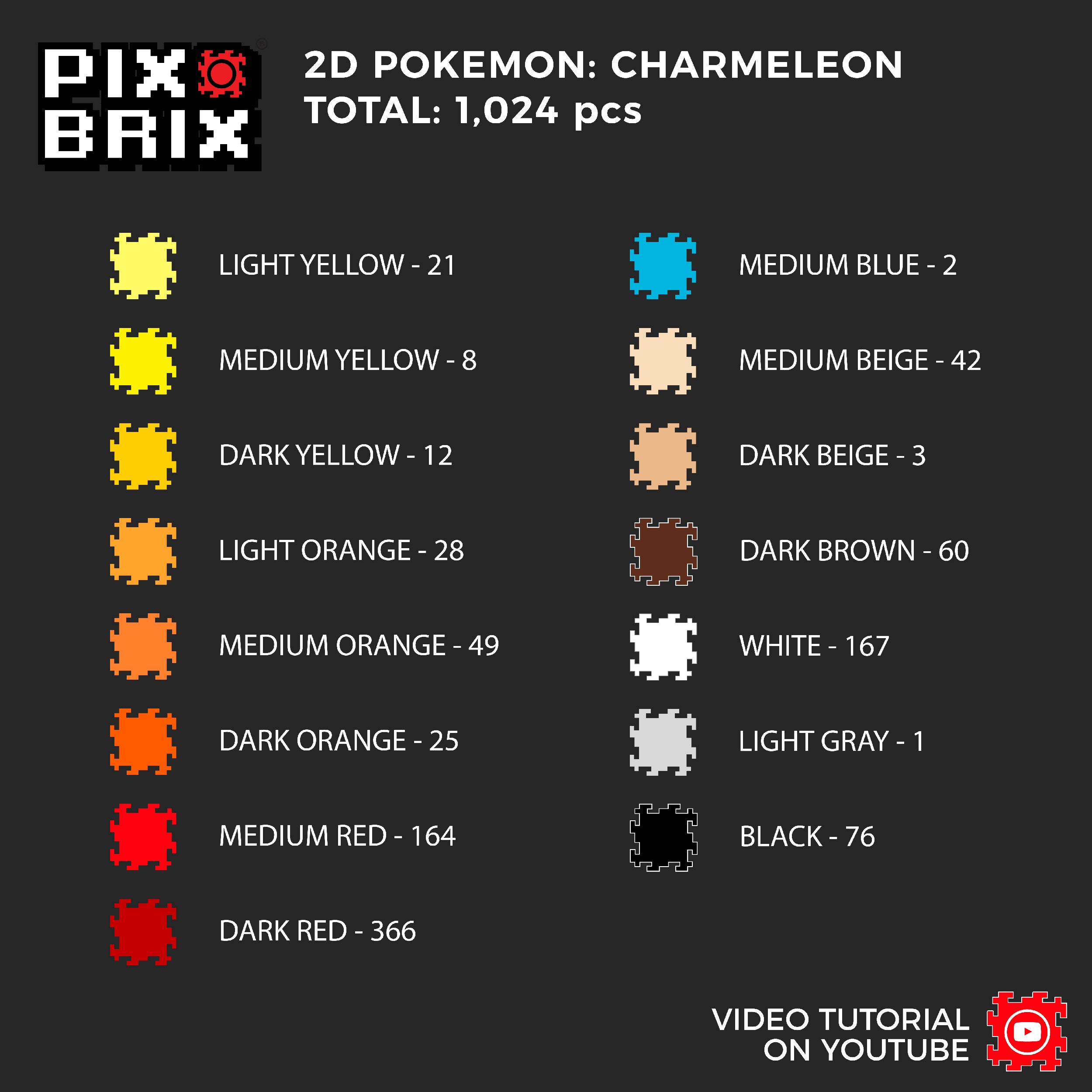 Charmeleon Puzzle 2D - 25.5 x 25.5cm - Pix Brix