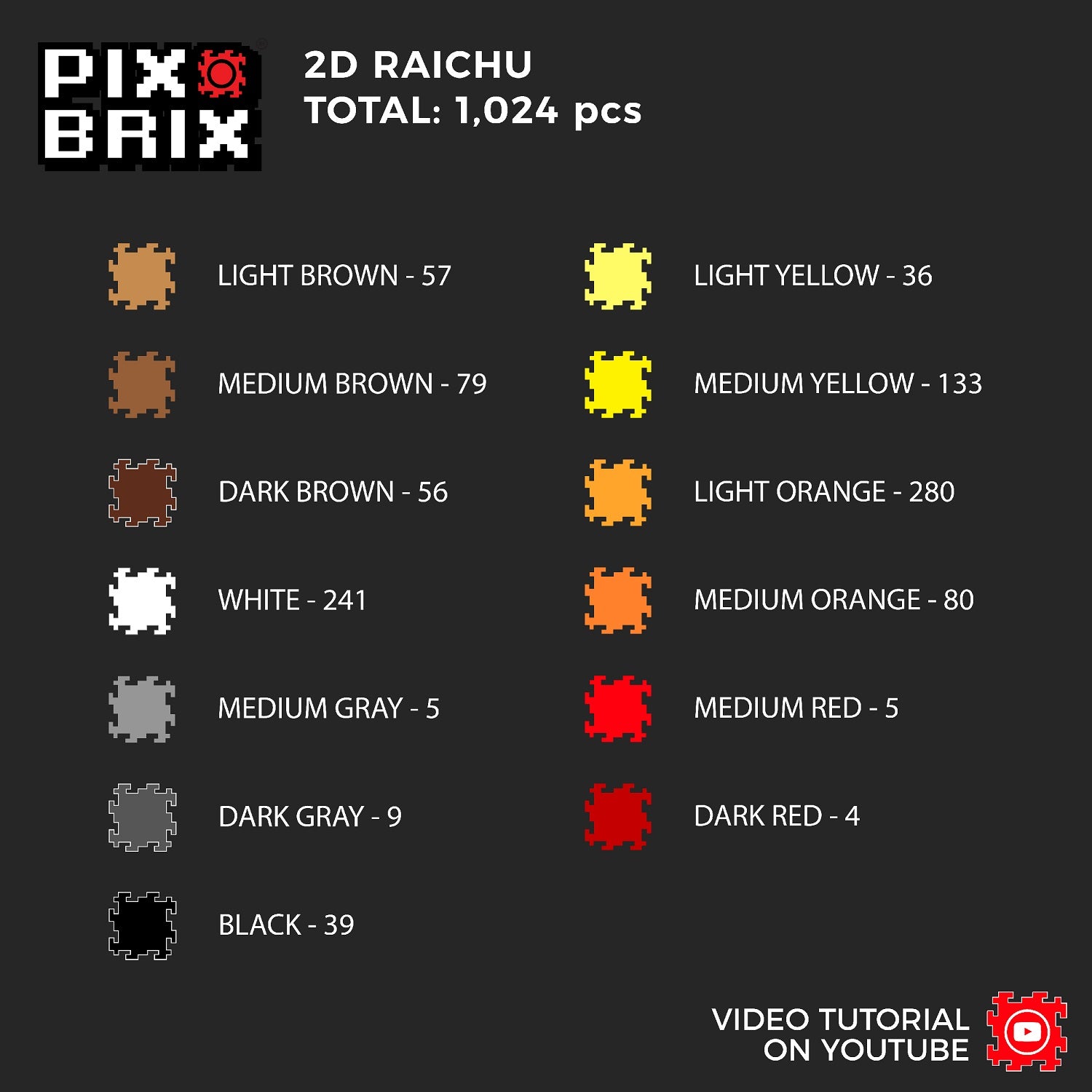 Raichu Puzzle 2D - 25.5 x 25.5cm - Pix Brix